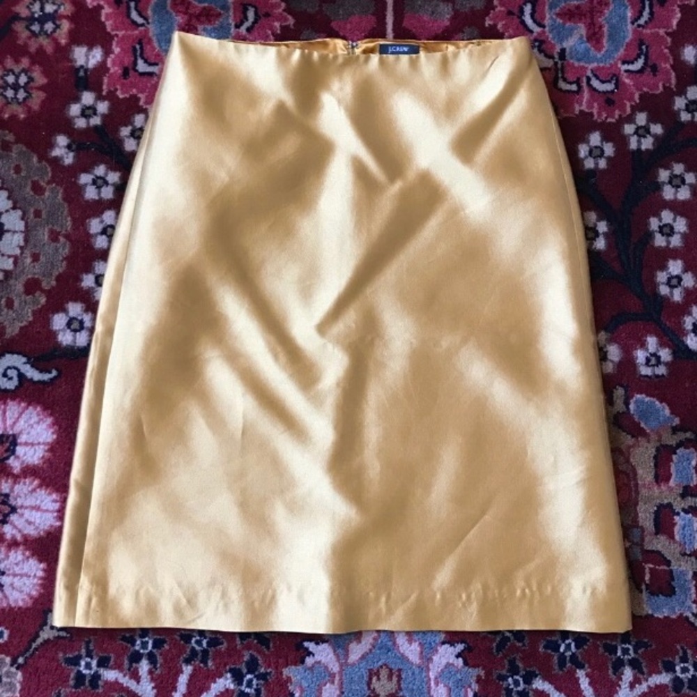 J crew silk mustard pencil skirt
